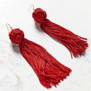 Vanessa Mooney Astrid Knotted Tassel Earrings in Burgundy